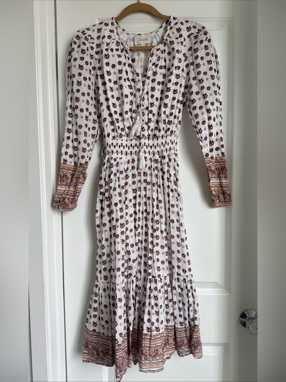 CLEOBELLA Blakely Peasant Midi Dress 100% Cotton Women's Size Small *no Belt